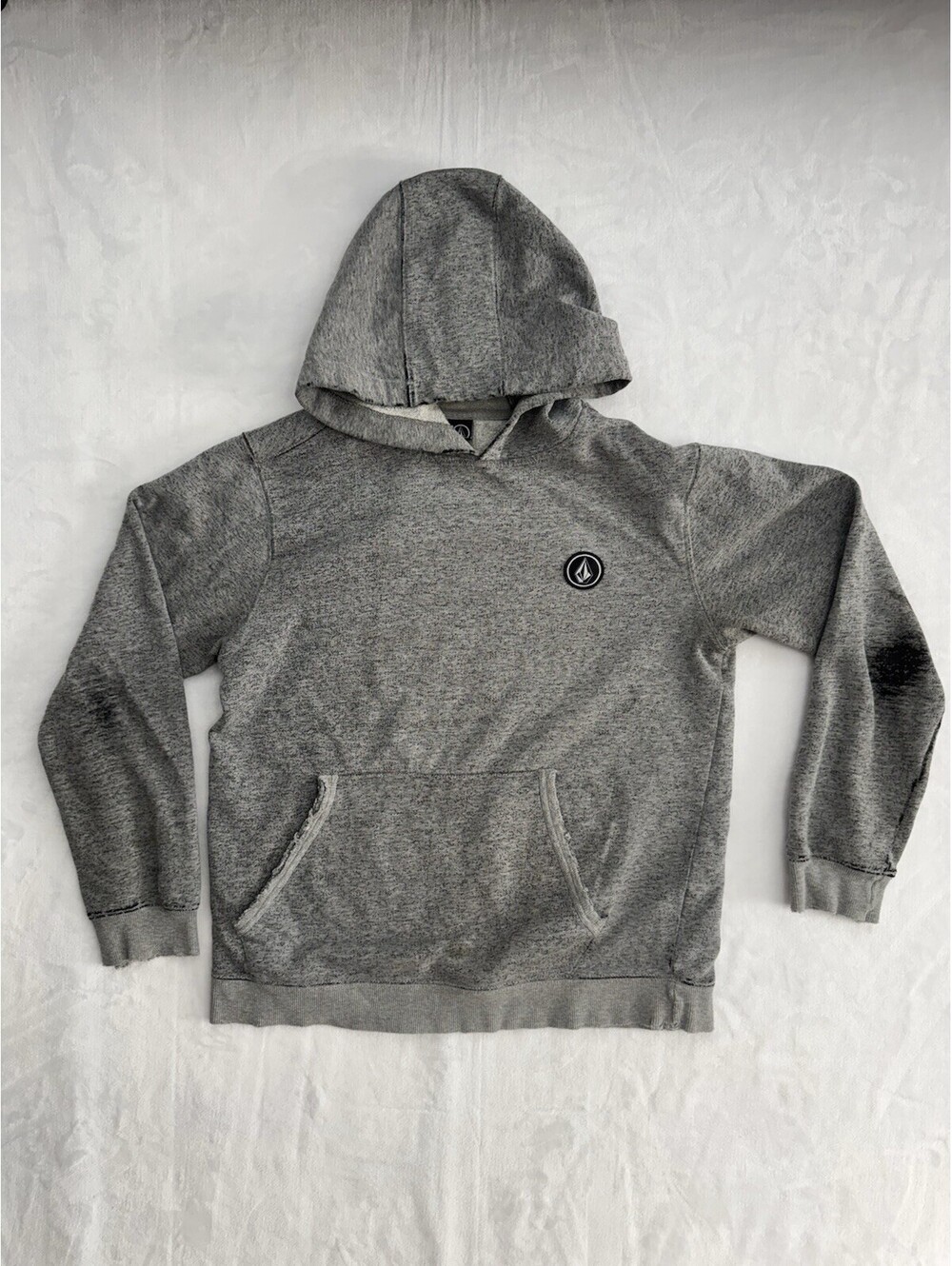 Volcom Stone Men’s M Gray Hoodie Thrashed Distressed Y2K Skatewear Grunge Surf